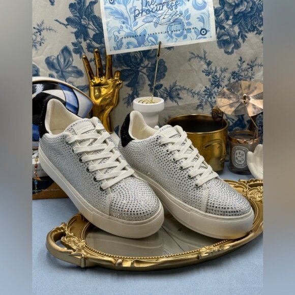 🆕 KURT GEIGER LONDON 🧿 NWOT Laney Silver Crystal Low Top Sneaker, Sz 38.5 US 8 - Picture 6 of 16